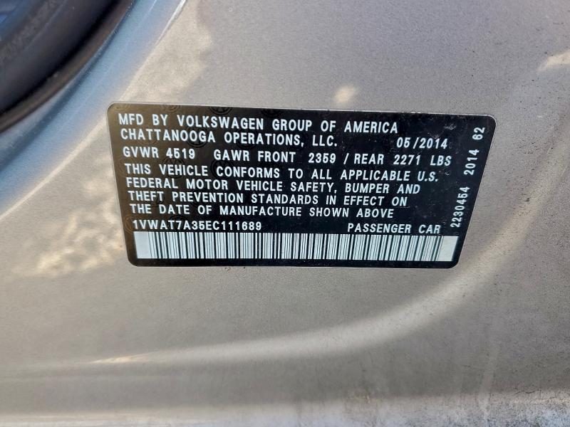 Aukcja sprzedaży 2014 Volkswagen Passat, vin: 1VWAT7A35EC111689, numer aukcji: 95663485
