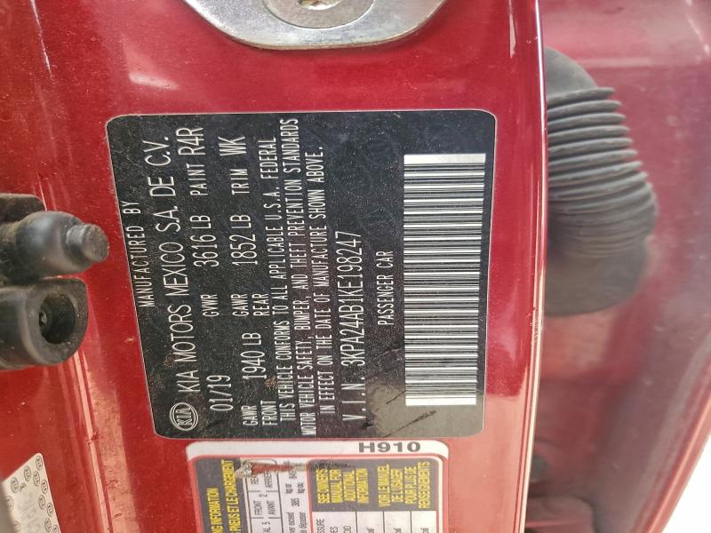 2019 Kia Rio მანქანა იყიდება აუქციონზე, vin: 3KPA24AB1KE198247, აუქციონის ნომერი: 95497065