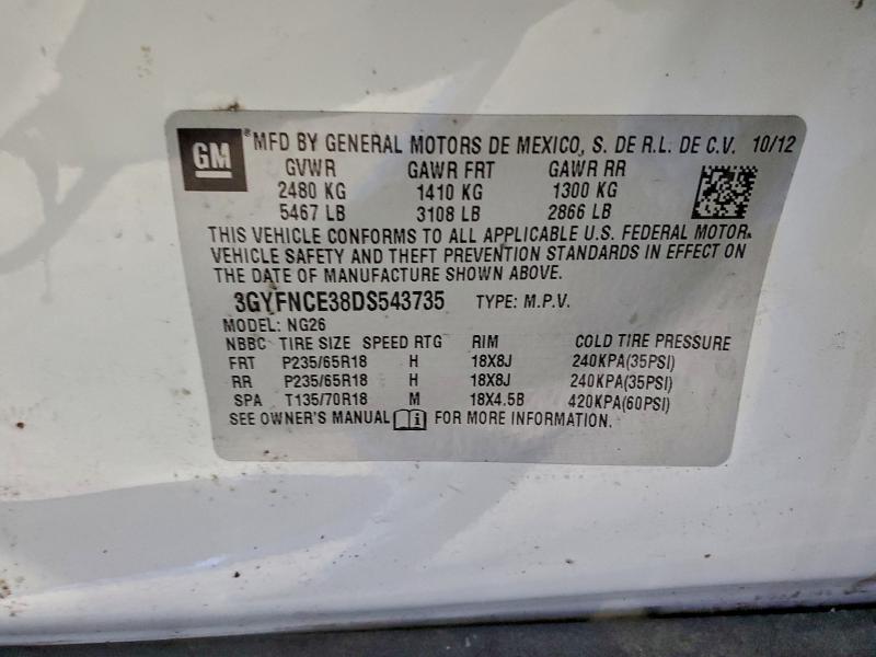 96775965 :رقم المزاد ، 3GYFNCE38DS543735 vin ، 2013 Cadillac Srx Luxury مزاد بيع