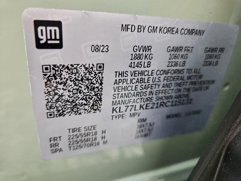 Aukcja sprzedaży 2024 Chevrolet Trax, vin: KL77LKE21RC115131, numer aukcji: 95007655