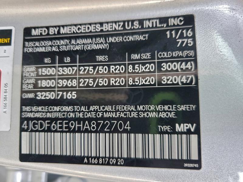 96451625 :رقم المزاد ، 4JGDF6EE9HA872704 vin ، 2017 Mercedes-benz Gls مزاد بيع