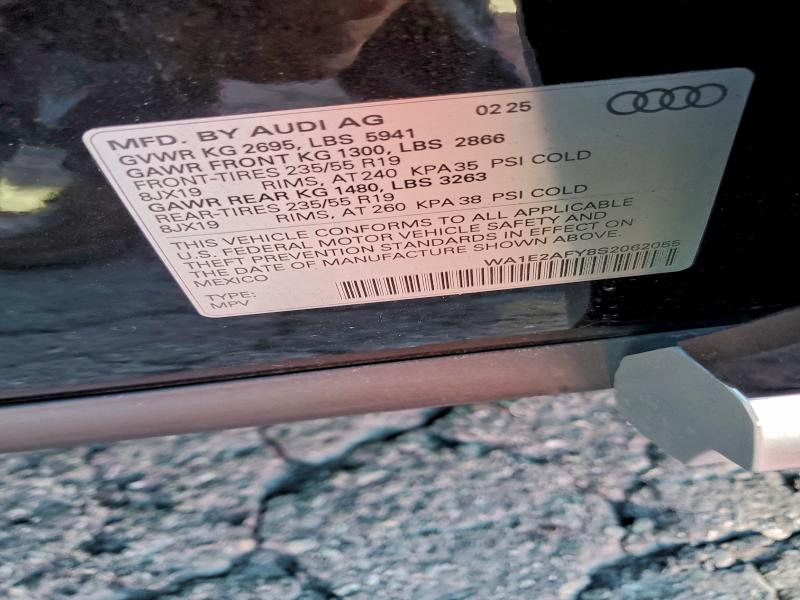 2025 Audi Q5 E მანქანა იყიდება აუქციონზე, vin: WA1E2AFY8S2062055, აუქციონის ნომერი: 94164015