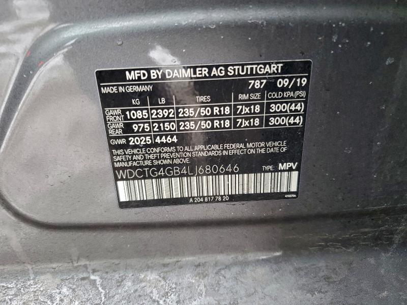 2020 Mercedes-benz Gla მანქანა იყიდება აუქციონზე, vin: WDCTG4GB4LJ680646, აუქციონის ნომერი: 94899135