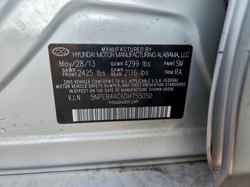95732355 :رقم المزاد ، 5NPEB4AC6DH755050 vin ، 2013 Hyundai Sonata Gls مزاد بيع
