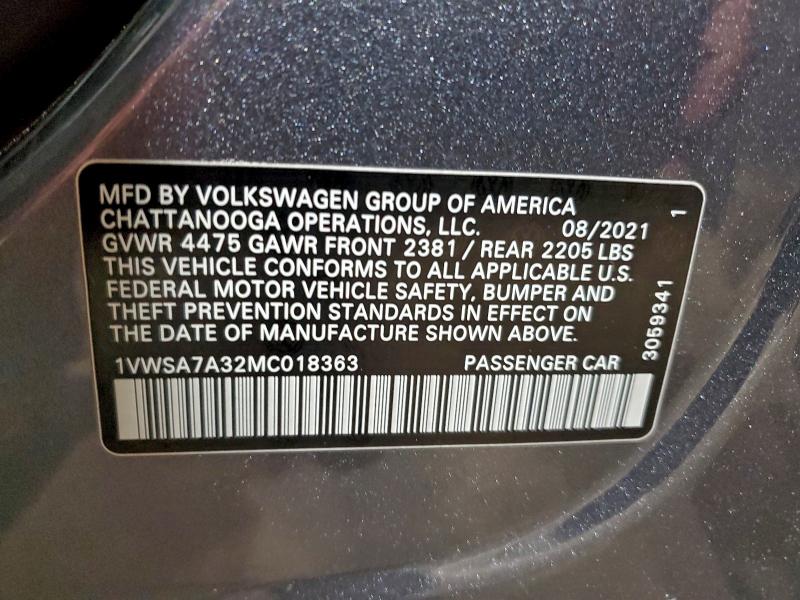 Продажа на аукционе авто 2021 Volkswagen Passat, vin: 1VWSA7A32MC018363, номер лота: 96738425