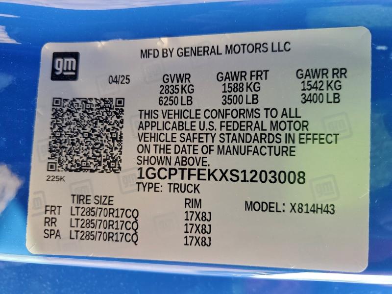 Aukcja sprzedaży 2025 Chevrolet Colorado Z, vin: 1GCPTFEKXS1203008, numer aukcji: 95846545