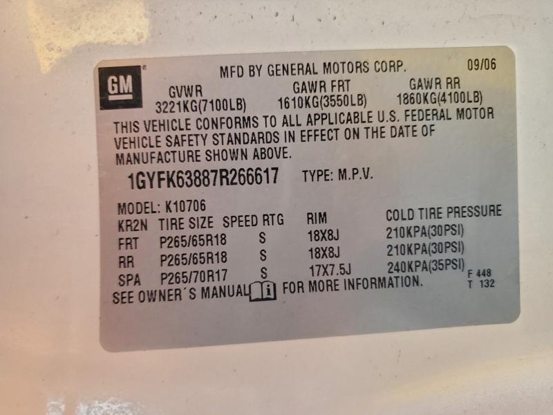 97168235 :رقم المزاد ، 1GYFK63887R266617 vin ، 2007 Cadillac Escalade L مزاد بيع