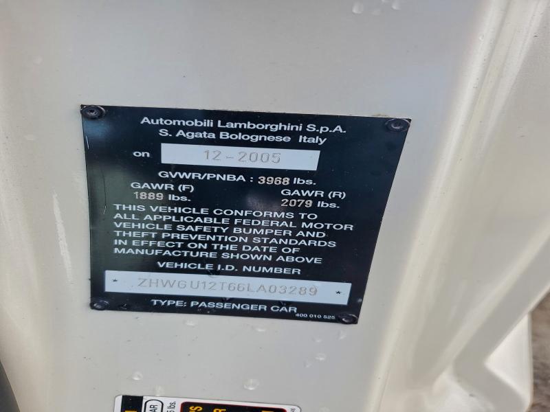 2006 Lamborghini Gallardo მანქანა იყიდება აუქციონზე, vin: ZHWGU12T66LA03289, აუქციონის ნომერი: 98753585