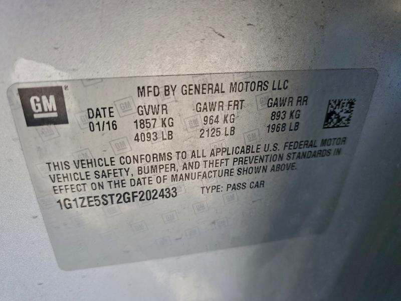 2016 Chevrolet Malibu Lt მანქანა იყიდება აუქციონზე, vin: 1G1ZE5ST2GF202433, აუქციონის ნომერი: 94668075