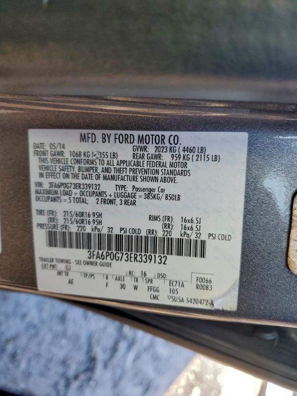 Aukcja sprzedaży 2014 Ford Fusion, vin: 3FA6P0G73ER339132, numer aukcji: 95460715