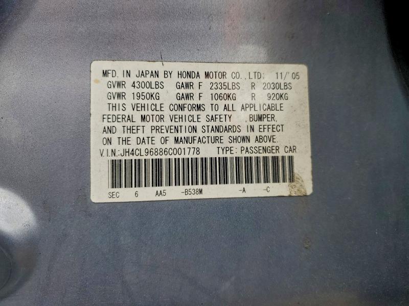 95296095 :رقم المزاد ، JH4CL96886C001778 vin ، 2006 Acura Tsx مزاد بيع