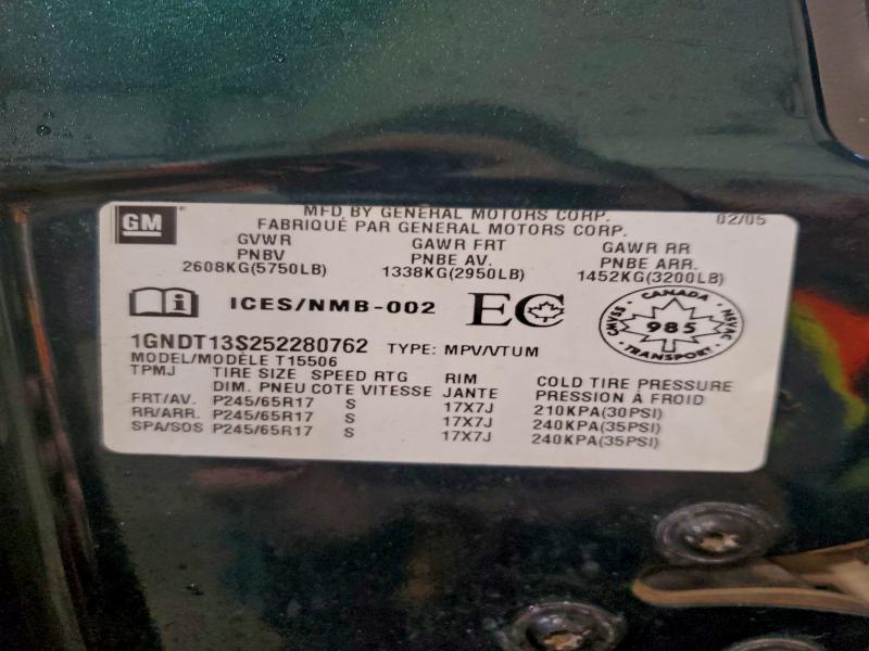 95278015 :رقم المزاد ، 1GNDT13S252280762 vin ، 2005 Chevrolet Trailblazer مزاد بيع