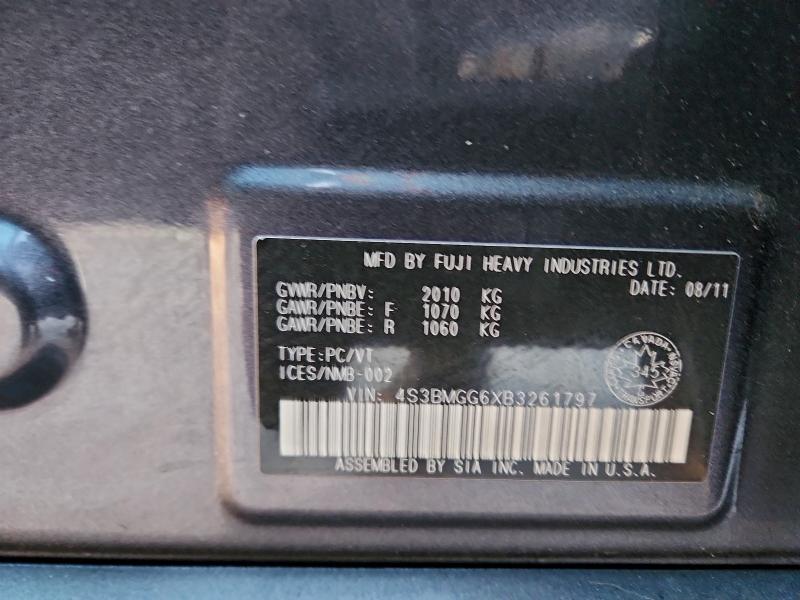 97417425 :رقم المزاد ، 4S3BMGG6XB3261797 vin ، 2011 Subaru Legacy مزاد بيع