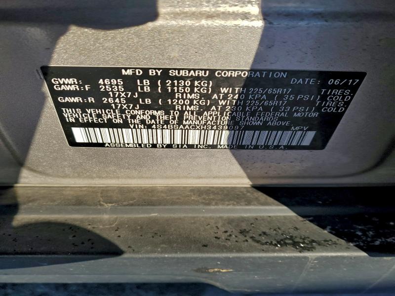 Aukcja sprzedaży 2017 Subaru Outback 2., vin: 4S4BSAACXH3439097, numer aukcji: 96010625