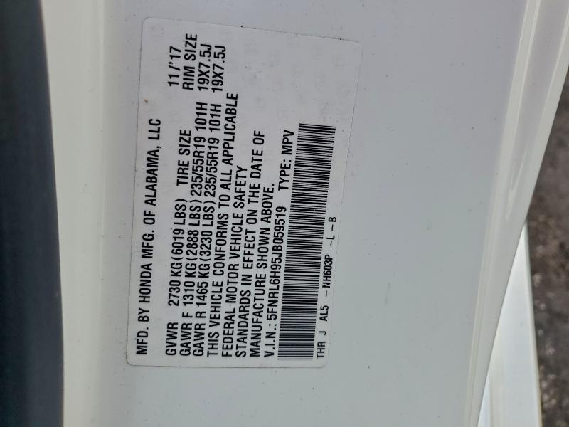 Aukcja sprzedaży 2018 Honda Odyssey El, vin: 5FNRL6H95JB059519, numer aukcji: 95457385