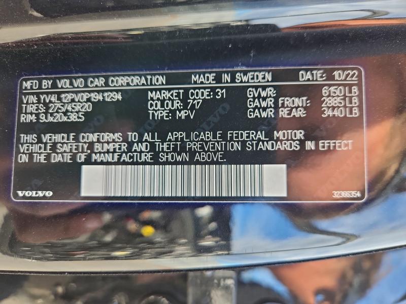 95199005 :رقم المزاد ، YV4L12PV0P1941294 vin ، 2023 Volvo Xc90 Core مزاد بيع