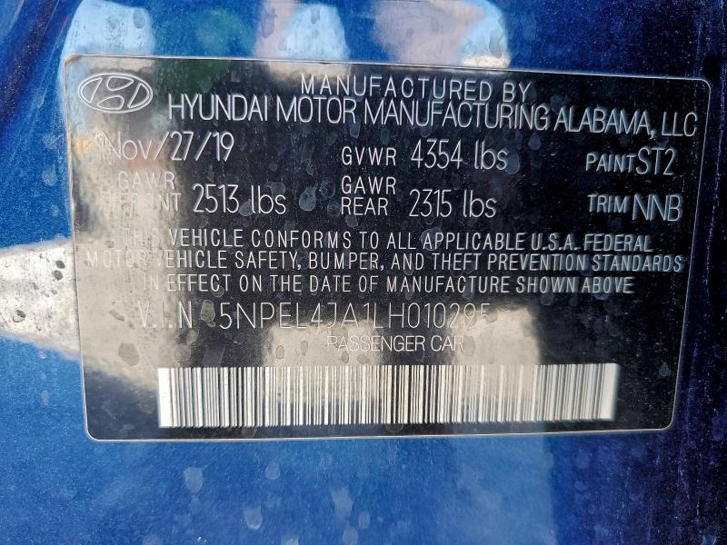 Auction sale of the 2020 Hyundai Sonata Sel, vin: 5NPEL4JA1LH010295, lot number: 75313215