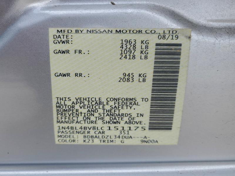 Aukcja sprzedaży 2020 Nissan Altima, vin: 1N4BL4BV8LC151175, numer aukcji: 94068075