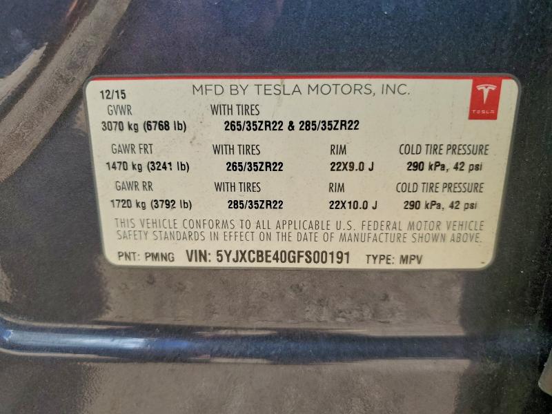 Продаж на аукціоні авто 2016 Tesla Model X, vin: 5YJXCBE40GFS00191, номер лоту: 96387565