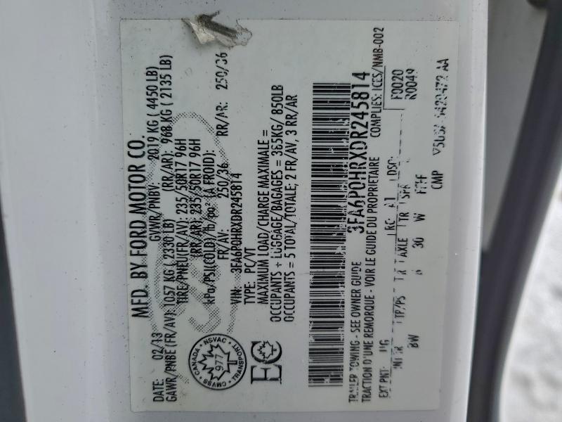Продажа на аукционе авто 2013 Ford Fusion, vin: 3FA6P0HRXDR245814, номер лота: 96819075