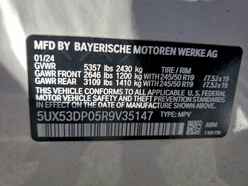 2024 Bmw X3 მანქანა იყიდება აუქციონზე, vin: 5UX53DP05R9V35147, აუქციონის ნომერი: 96616865