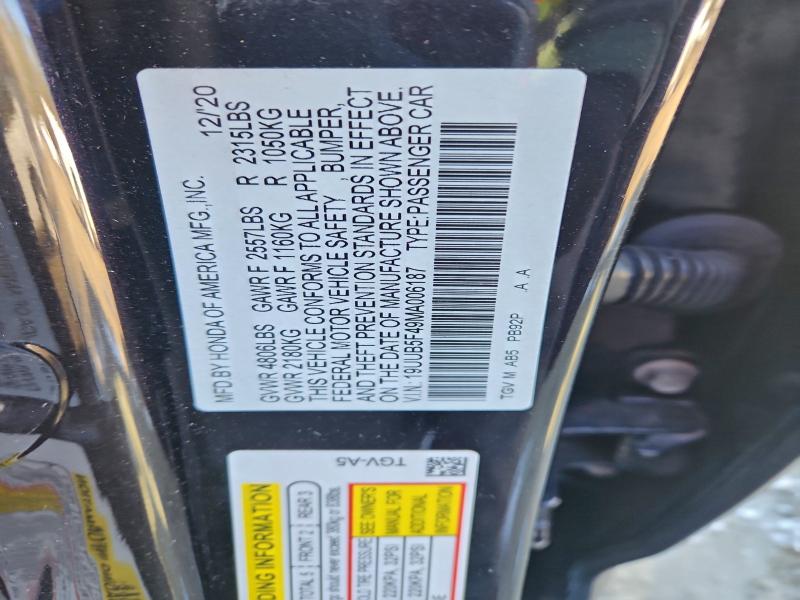 Aukcja sprzedaży 2021 Acura Tlx Techno, vin: 19UUB5F49MA006187, numer aukcji: 97137765