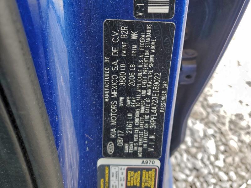 2018 Kia Forte მანქანა იყიდება აუქციონზე, vin: 3KPFL4A72JE189022, აუქციონის ნომერი: 96803365