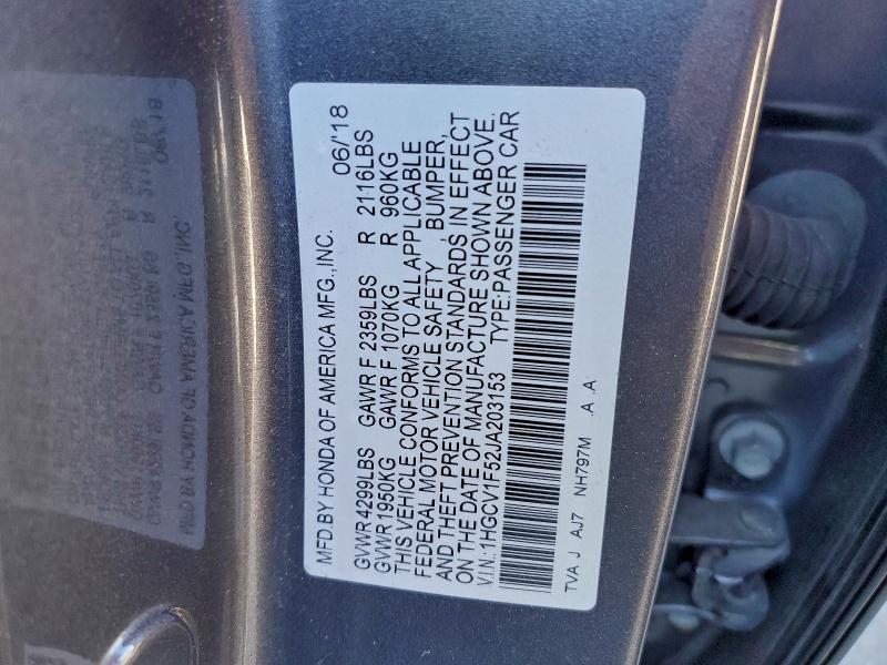 Aukcja sprzedaży 2018 Honda Accord Exl, vin: 1HGCV1F52JA203153, numer aukcji: 97454965