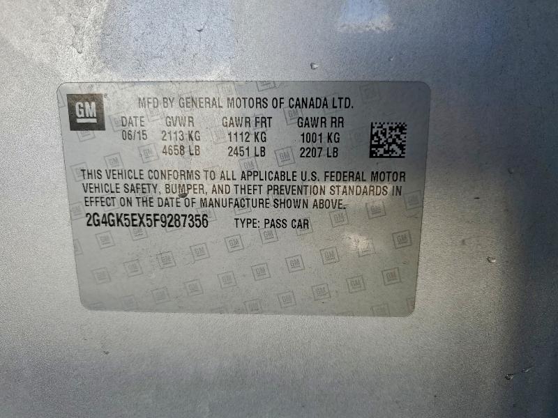 97431225 :رقم المزاد ، 2G4GK5EX5F9287356 vin ، 2015 Buick Regal مزاد بيع