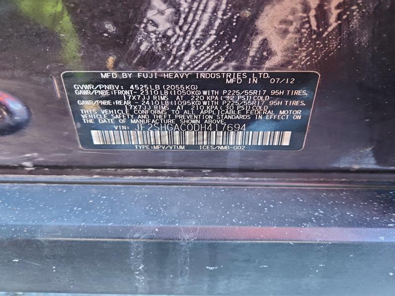 2013 Subaru Forester 2 მანქანა იყიდება აუქციონზე, vin: JF2SHGAC0DH417694, აუქციონის ნომერი: 94966355