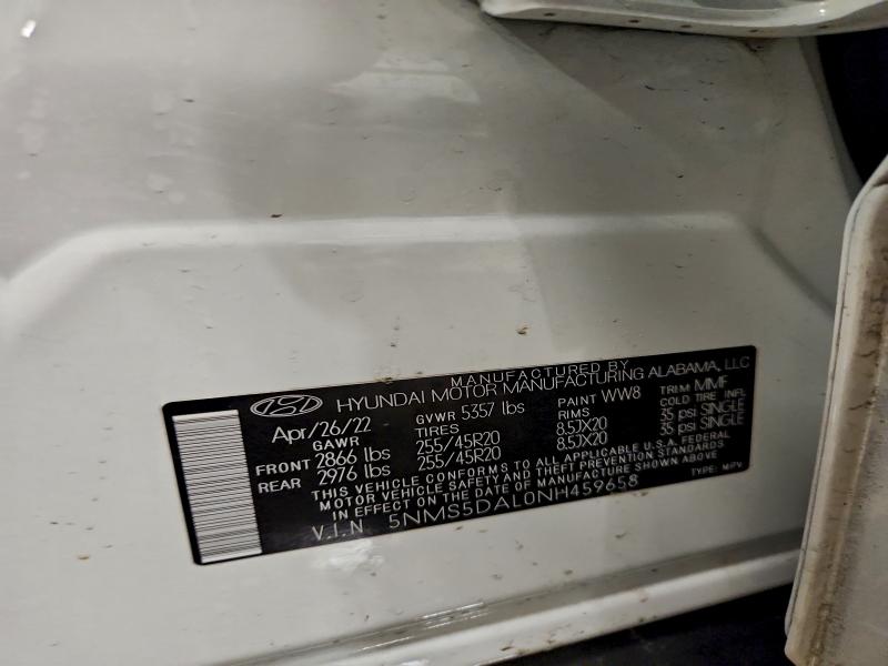 Продаж на аукціоні авто 2022 Hyundai Santa Fe, vin: 5NMS5DAL0NH459658, номер лоту: 97333055