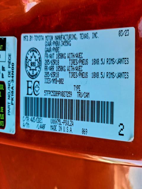 Aukcja sprzedaży 2023 Toyota Tundra, vin: 5TFPC5DB9PX027259, numer aukcji: 94508775