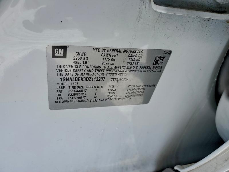 Aukcja sprzedaży 2013 Chevrolet Equinox, vin: 1GNALBEK3DZ113287, numer aukcji: 97128355