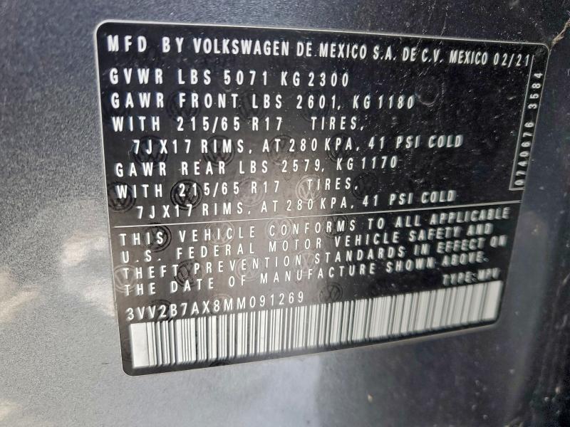 Продаж на аукціоні авто 2021 Volkswagen Tiguan, vin: 3VV2B7AX8MM091269, номер лоту: 95079815