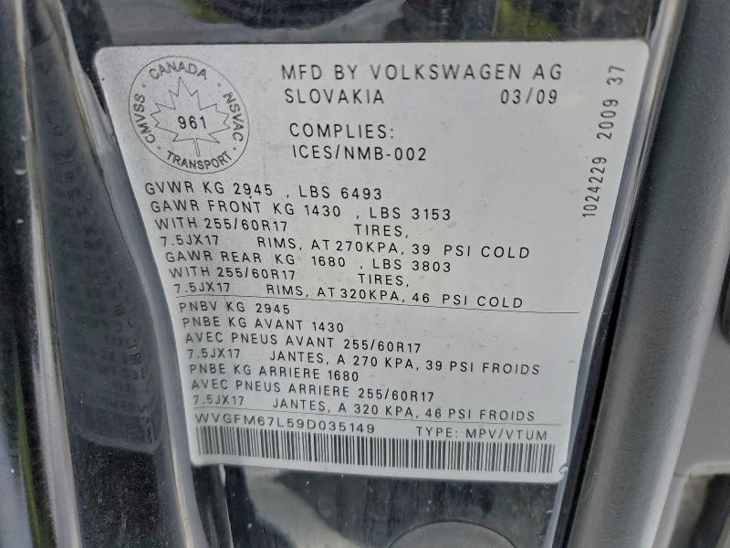 Aukcja sprzedaży 2009 Volkswagen Touareg 2, vin: WVGFM67L59D035149, numer aukcji: 95185315