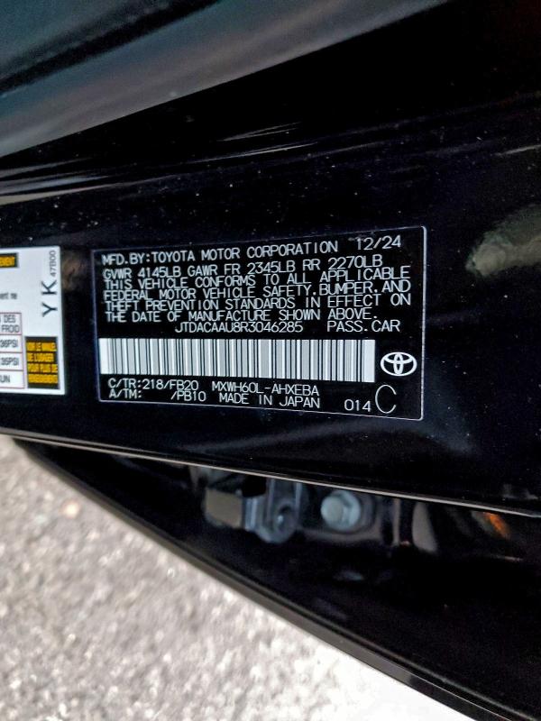 93991855 :رقم المزاد ، JTDACAAU8R3046285 vin ، 2024 Toyota Prius Le مزاد بيع
