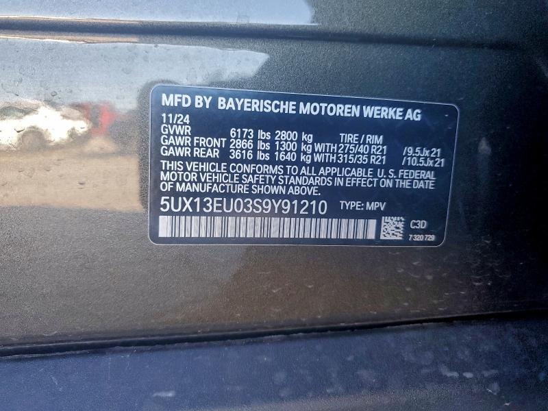 2025 Bmw X5 მანქანა იყიდება აუქციონზე, vin: 5UX13EU03S9Y91210, აუქციონის ნომერი: 97821135