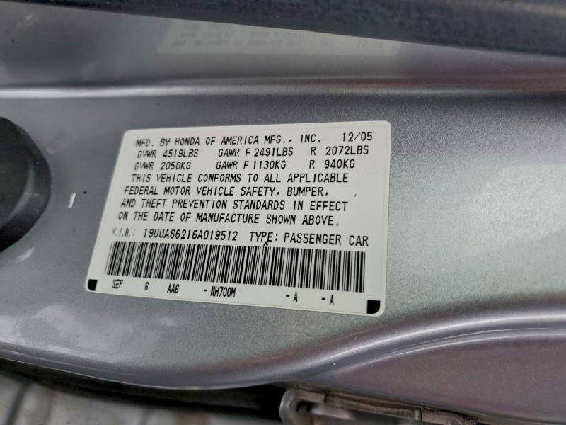 Продаж на аукціоні авто 2006 Acura 3.2tl, vin: 19UUA66216A019512, номер лоту: 96974345