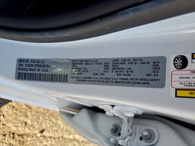Продажа на аукционе авто 2025 Ram 1500, vin: 1C6SRFJP5SN755154, номер лота: 94890295