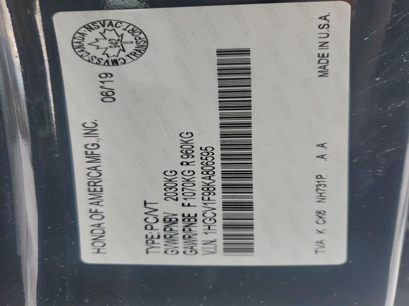 Продажа на аукционе авто 2019 Honda Accord, vin: 1HGCV1F98KA806595, номер лота: 93955445