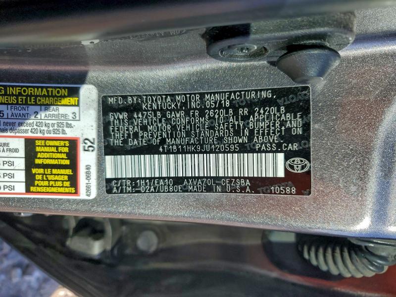 96235315 :رقم المزاد ، 4T1B11HK9JU120595 vin ، 2018 Toyota Camry مزاد بيع