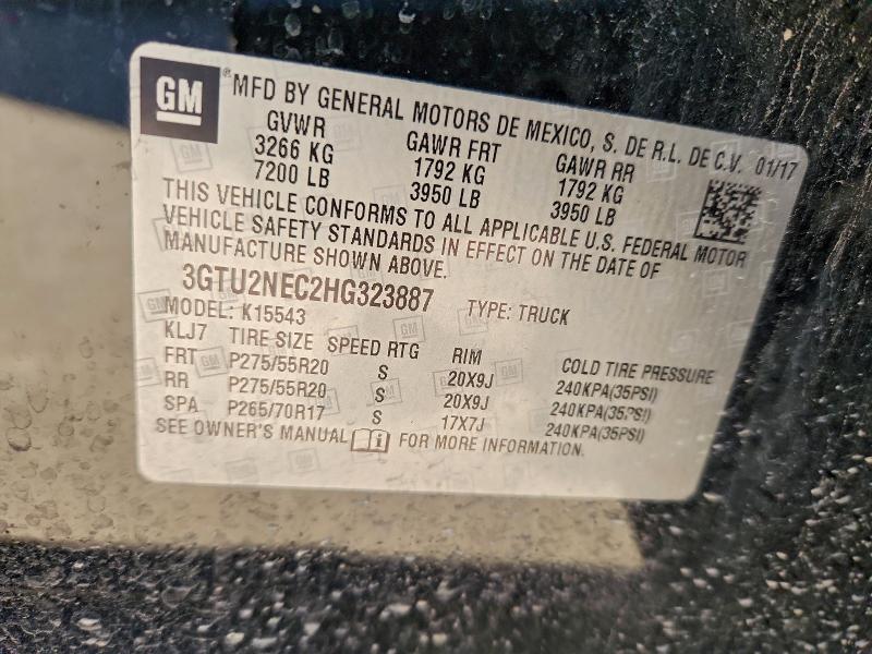 2017 Gmc Sierra მანქანა იყიდება აუქციონზე, vin: 3GTU2NEC2HG323887, აუქციონის ნომერი: 96095125