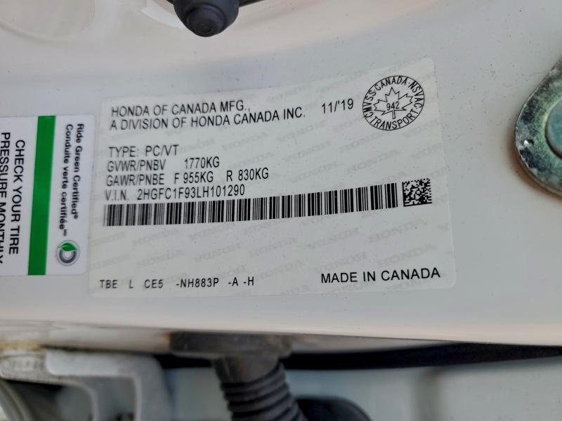 Продажа на аукционе авто 2020 Honda Civic, vin: 2HGFC1F93LH101290, номер лота: 96999915