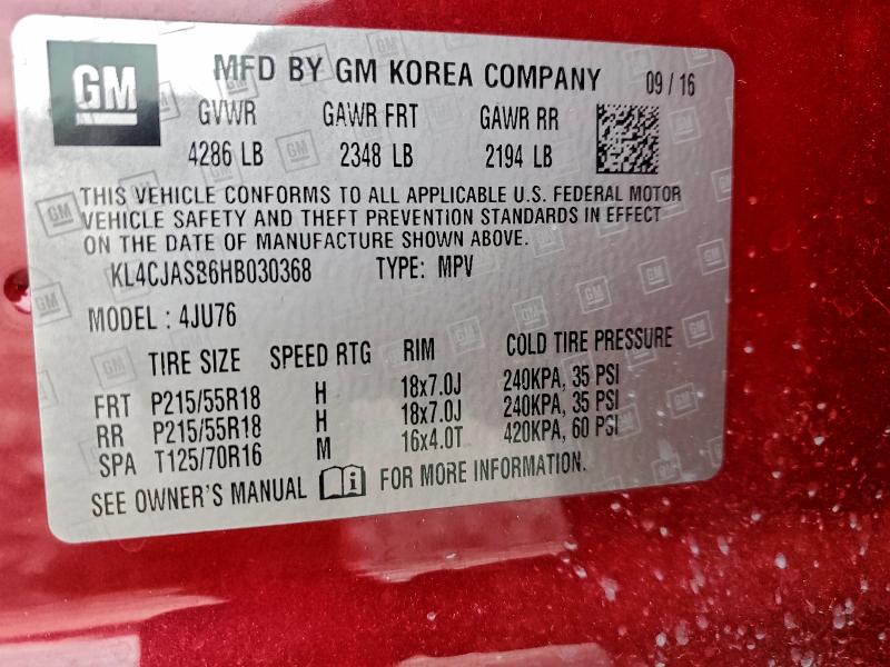 96347295 :رقم المزاد ، KL4CJASB6HB030368 vin ، 2017 Buick Encore مزاد بيع