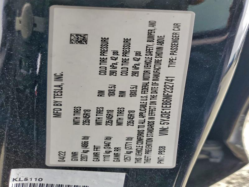 Продаж на аукціоні авто 2022 Tesla Model 3, vin: 5YJ3E1EB6NF232741, номер лоту: 93863055