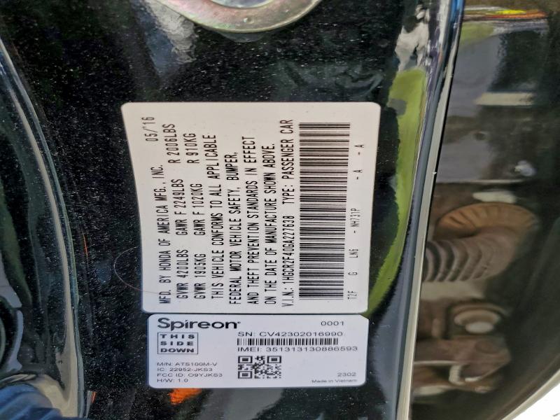 97184175 :رقم المزاد ، 1HGCR2F40GA227638 vin ، 2016 Honda Accord Lx مزاد بيع
