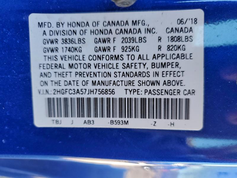 Aukcja sprzedaży 2018 Honda Civic, vin: 2HGFC3A57JH756856, numer aukcji: 97937935