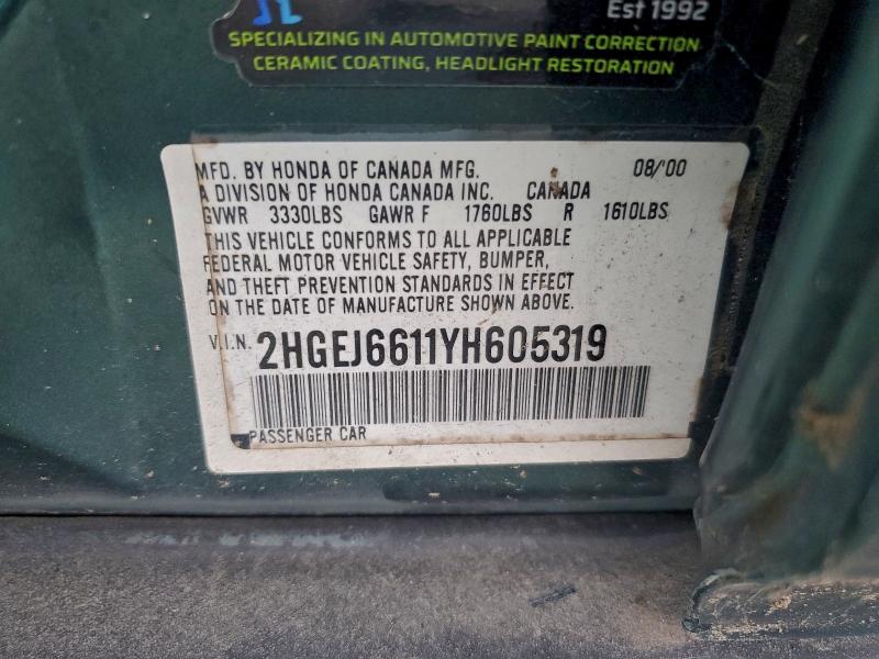 Продажа на аукционе авто 2000 Honda Civic, vin: 2HGEJ6611YH605319, номер лота: 96954885