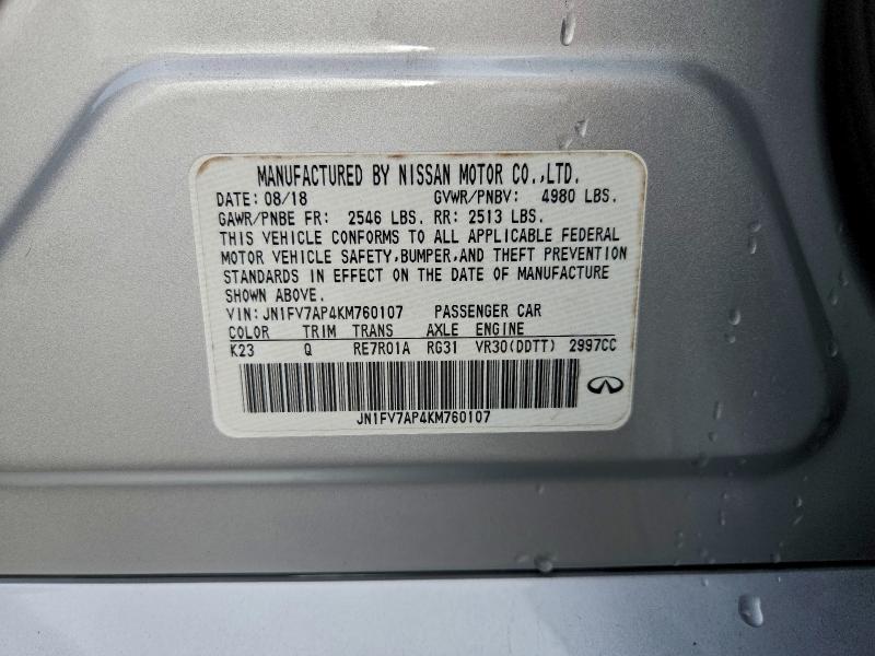 97439315 :رقم المزاد ، JN1FV7AP4KM760107 vin ، 2019 Infiniti Q50 مزاد بيع