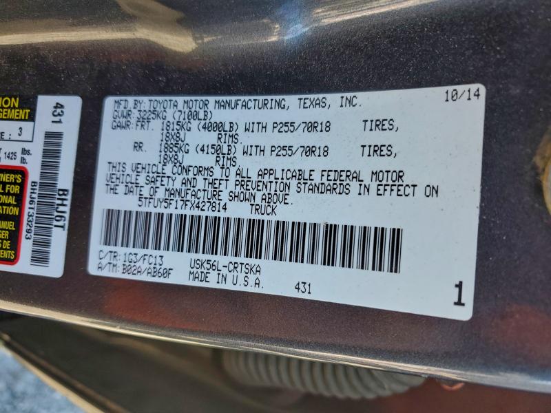 Продаж на аукціоні авто 2015 Toyota Tundra, vin: 5TFUY5F17FX427814, номер лоту: 97295225